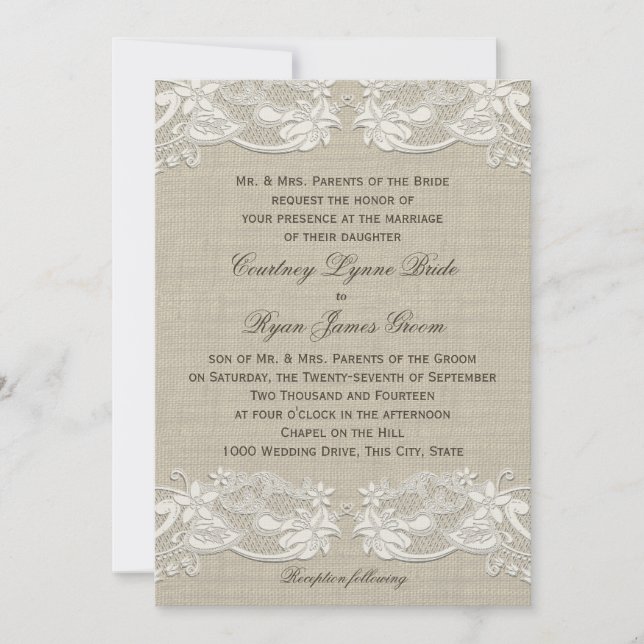 Country Floral Lace Design Wedding Invitation (Front)