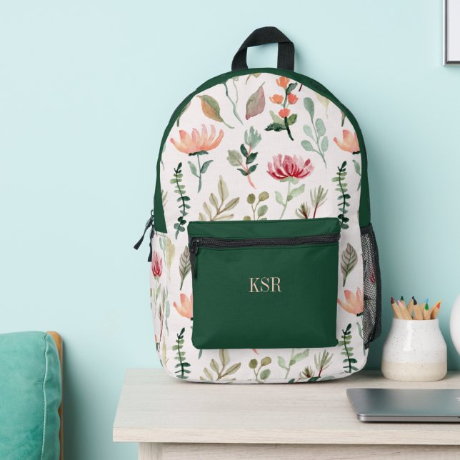 Country Floral Monogram  Printed Backpack (Creator Uploaded)
