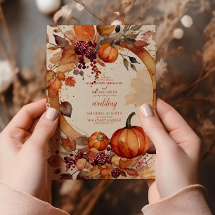 Country Floral Pumpkin Scrip Wedding Invitation