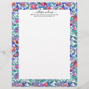 Country Floral Strawberries Watercolor Pattern Letterhead