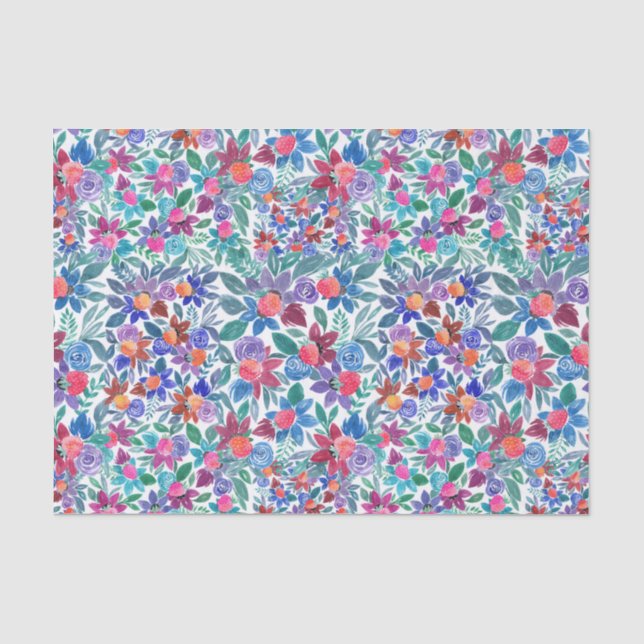 Country Floral Strawberries Watercolor Pattern Tissue Paper (Front)