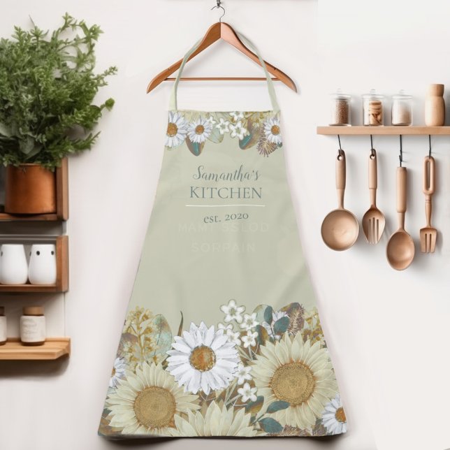 Country Floral Sunflower Women's Name Apron (Indulge in the sunflower charm of our Wild on Flowers apron.  Cook in style and let your name shine!)