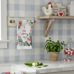 Country floral valentine heart wreath custom kitchen towel