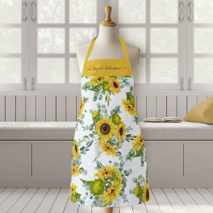 Country Floral Watercolor Yellow Sunflower Apron