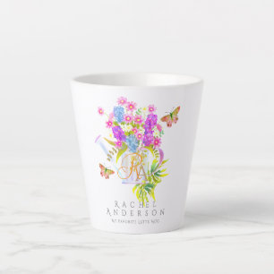 Country Floral Watering Can Monogram White Latte Mug