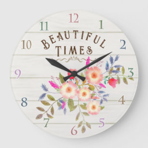 Country Floral White Pine Large Clock