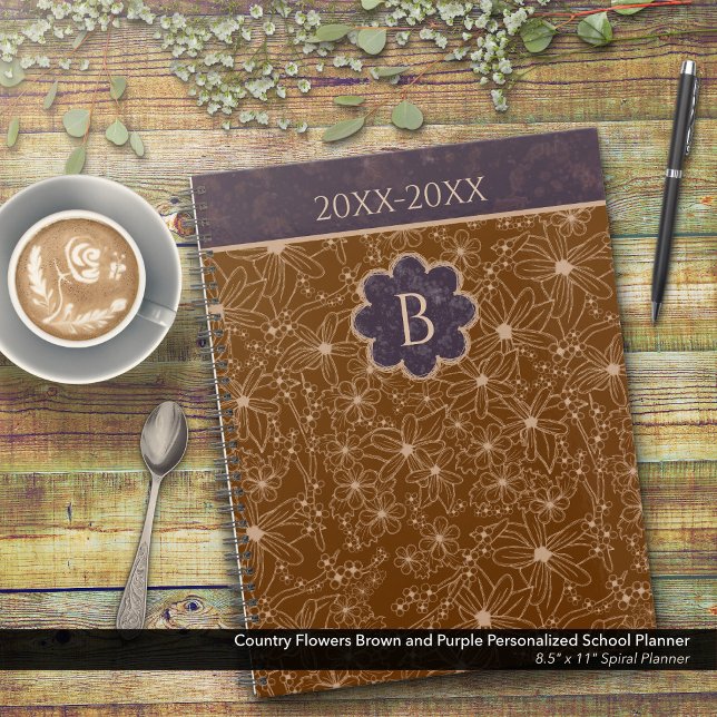 Country Flowers Brown Purple Personalized School Planner (Country Flowers Brown and Purple Personalized School Planner: Customize the Date and Monogram)
