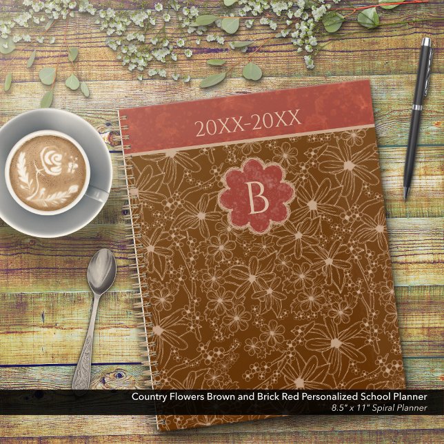 Country Flowers Brown Red Personalized School Planner (Country Flowers Brown and Red Personalized School Planner: Customize the Date and Monogram)