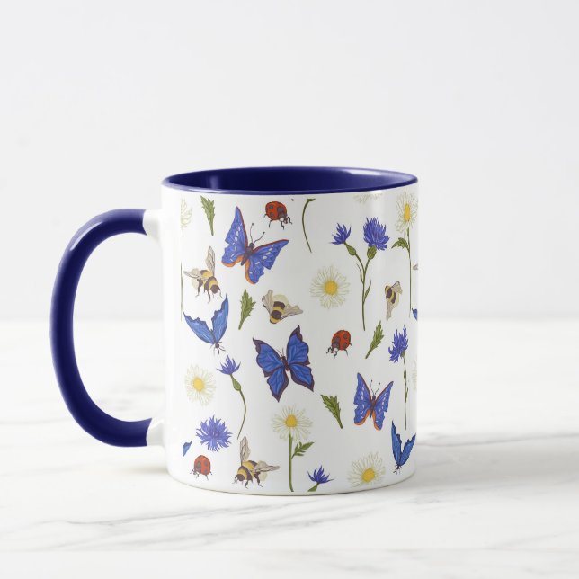 Country Flowers Butterflies and Ladybugs Mug (Left)