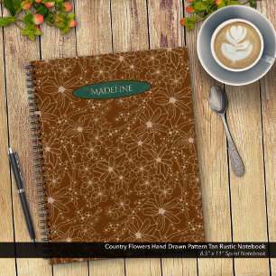 Country Flowers Hand Drawn Pattern Brown Rustic Notebook