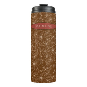 Country Flowers Hand Drawn Pattern Brown Rustic Thermal Tumbler