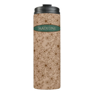 Country Flowers Hand Drawn Pattern Tan Vintage Thermal Tumbler