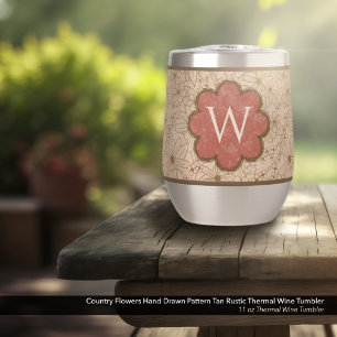 Country Flowers: Tan and Brick Red Monogrammed