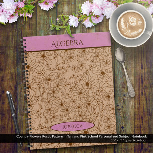 Country Flowers Tan Pink School Subject Name Notebook