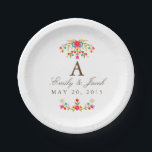 Country Flowers Wedding Monogram Paper Plate<br><div class="desc">Western floral inspired design in bright pinks,  blues,  greens and yellows that can be customized with your text for your special day.</div>