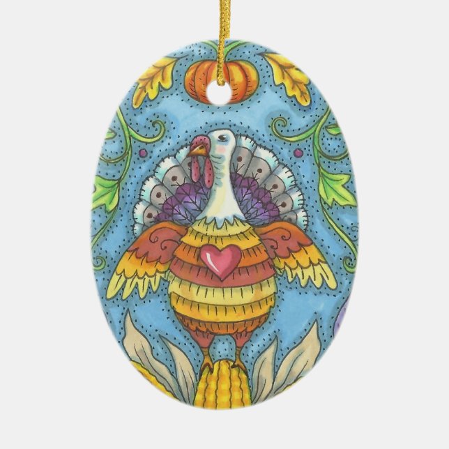 COUNTRY FOLK ART TURKEY, THANKSGIVING ORNAMENT (Front)