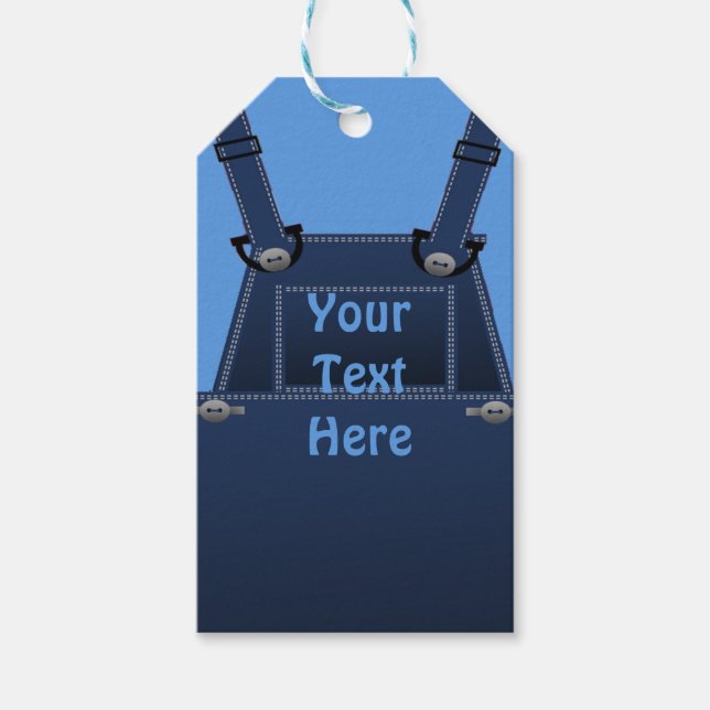 Country Folk Blue Overalls Custom Gift Tag (Front)