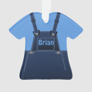 Country Folk Cute Blue Overalls Custom Ornament
