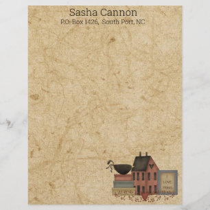 Country Folkart Red Saltbox, crow, I love Prims   Letterhead