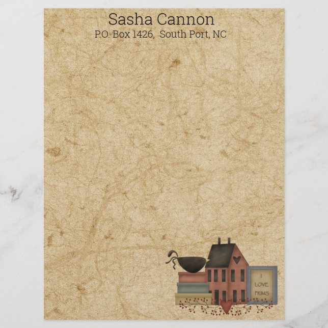 Country Folkart Red Saltbox, crow, I love Prims   Letterhead (Front)