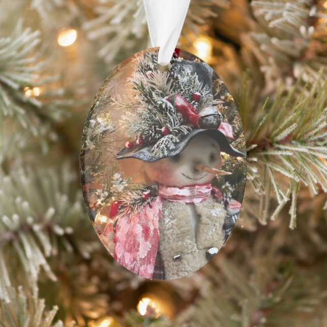 Country Forest Snowman Primitive Ornament (Tree)