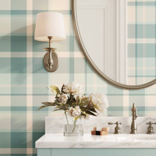 Country French Blue Plaid Wallpaper