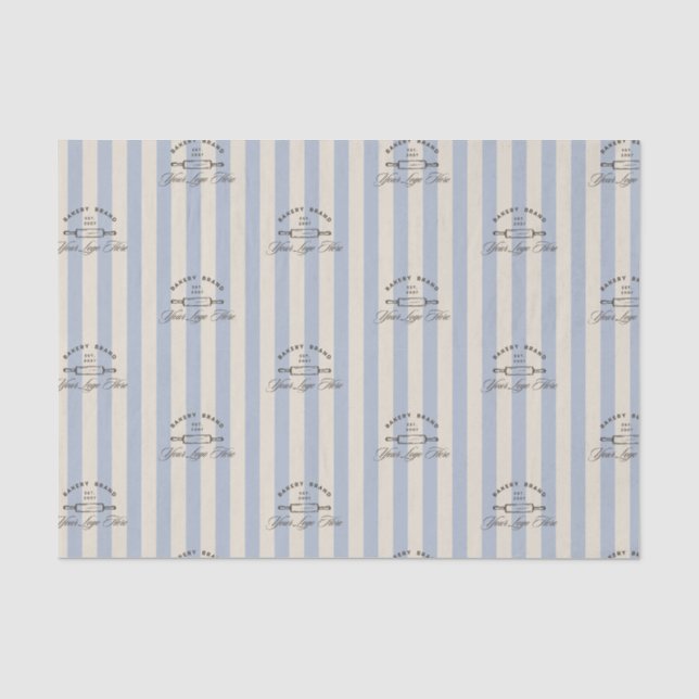 Country French Blue Striped Bakery Logo Business Tissue Paper (Front)