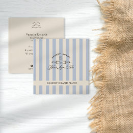 Country French Blue Striped Bakery Logo Striped Square Business Card