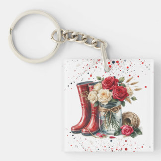 Country Garden Boots and Roses Keychain