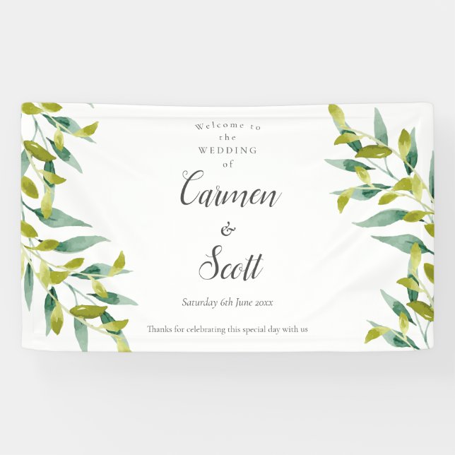 Country Garden Eucalyptus Greenery Wedding Welcome Banner (Horizontal)