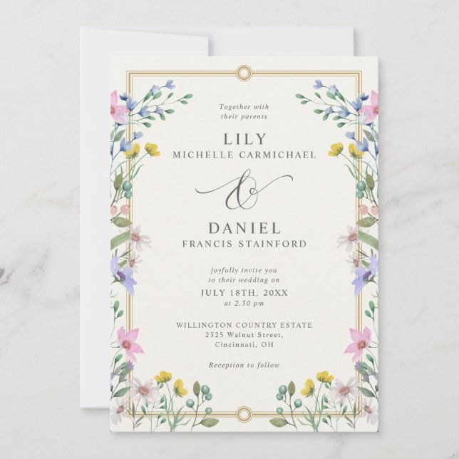 Country Garden Floral QR Code Wedding Invitation (Front)