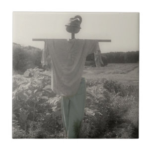 Country Garden Scarecrow Black And White Tile