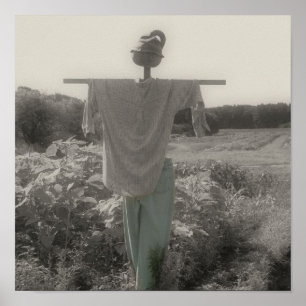 Country Garden Scarecrow Vintage Partial Colour Poster
