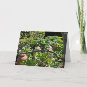 Country Garden with Rhubarb and Terracotta Pots Card