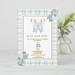 Country Gingham Blue Jean Baby Shower Invitation 