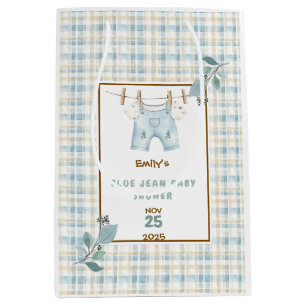 Country Gingham Blue Jean Baby Shower Welcome Medium Gift Bag