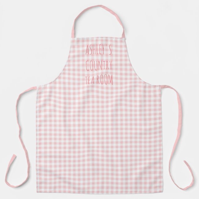 Country Gingham Check Pink and White Personalized Apron (Front)