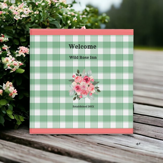 Country Gingham Wild Roses B & B Custom Farmhouse Binder (Guest Information Binder to welcome vistors)
