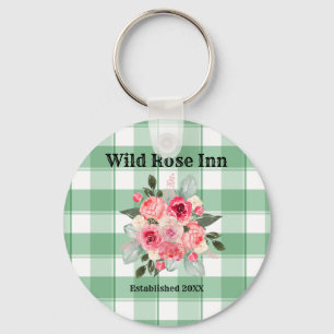 Country Gingham Wild Roses B & B Custom Farmhouse  Keychain