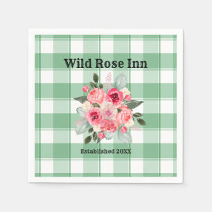Country Gingham Wild Roses B & B Custom Farmhouse  Napkin