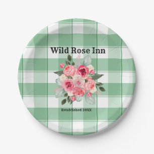 Country Gingham Wild Roses B & B Custom Farmhouse  Paper Plate
