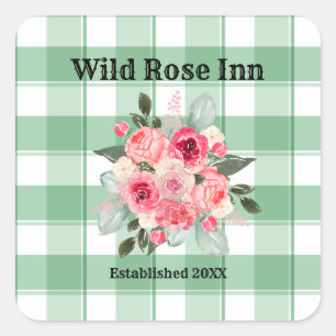 Country Gingham Wild Roses B & B Custom Farmhouse  Square Sticker