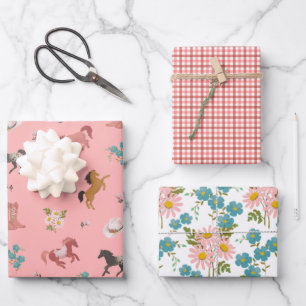 Country Girl - Horses and Daisies Wrapping Paper Sheet