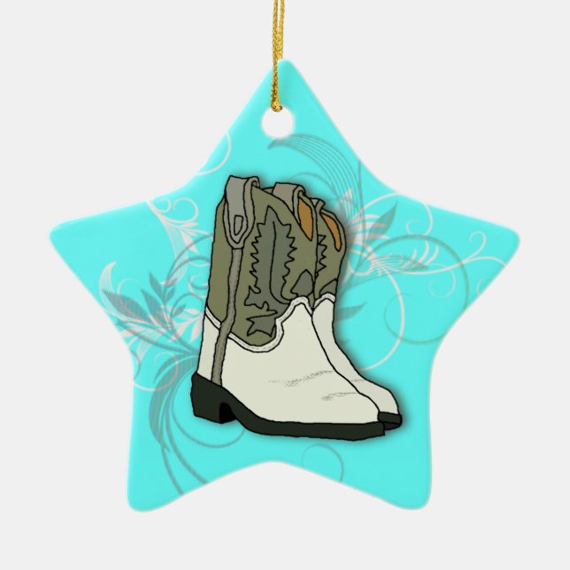 Country Girl Rodeo Cowgirl Boots Ceramic Ornament (Front)