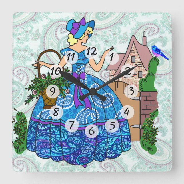 Country Girl Square Wall Clock (Front)