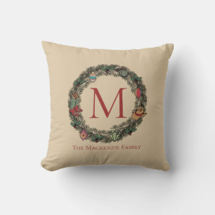 Country Gold Christmas Cowboy Wreath Throw Pillow