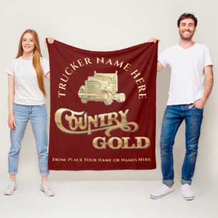 Country Gold Personalized Trucker Gift  Fleece Blanket