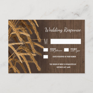 Country Grange Rustique Hay Blé Mariage RSVP Carte
