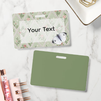 Country Green Vintage Flower  Badge