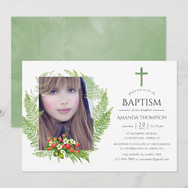 Country Greenery Baptism or Christening Invitation (Front/Back)